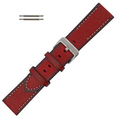 18mm Red Hand Painted Stitched Leather Watch Band 7 3/4 Inch Length