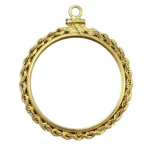 Coin Bezel 500 Italian Lira Yellow Gold Filled Rope Edge Coin Frame Pendant