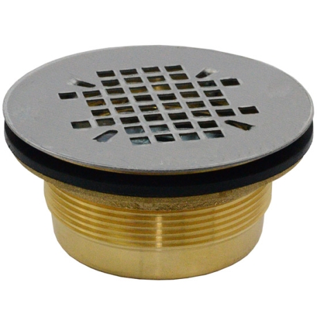 2" Hub, Brass Shower Module Drain (Slip-Fit/No-Caulk) w/ Snap-in Strainer