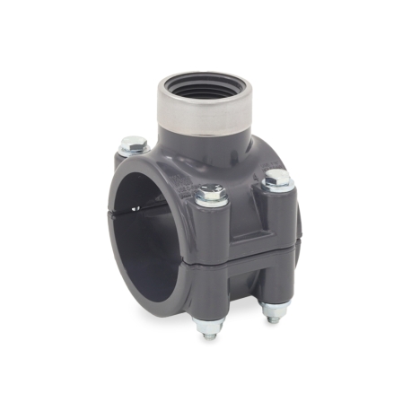 2" PVC Pipe x 1" FIP Threaded SR (Special Reinforced) Clamp-On Saddle Tee, Sch 80