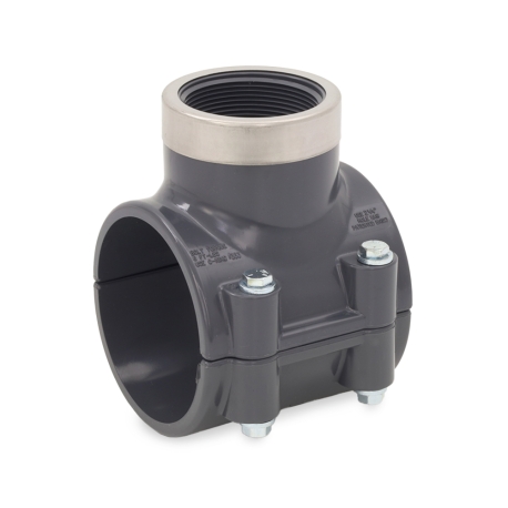 3" PVC Pipe x 2" FIP Threaded SR (Special Reinforced) Clamp-On Saddle Tee, Sch 80