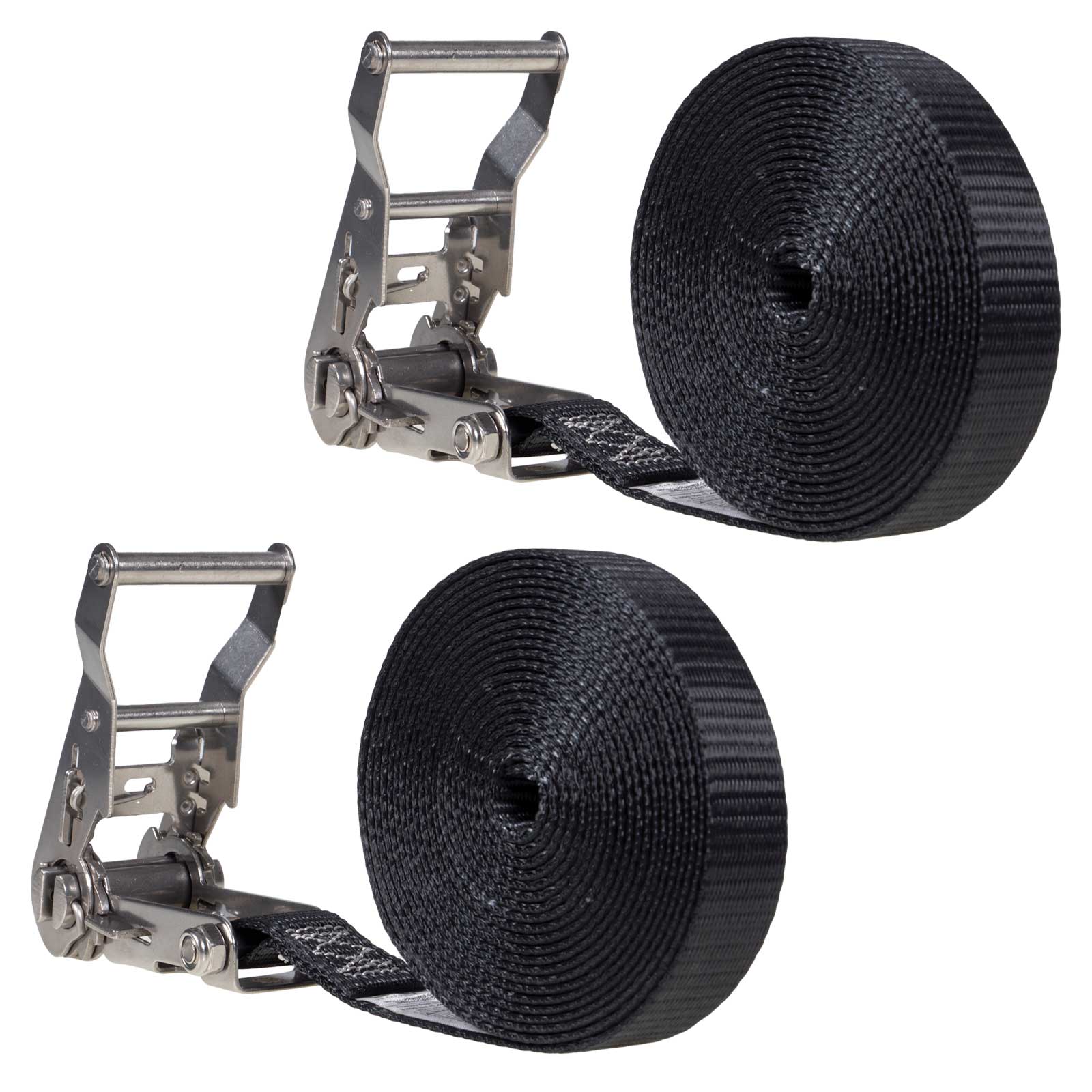 1" x 15' Black Stainless Steel Endless Ratchet Strap | 2-Pack