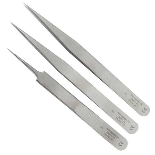 Dumont EQ Stainless Antimagnetic Three Piece Tweezer Assortment
