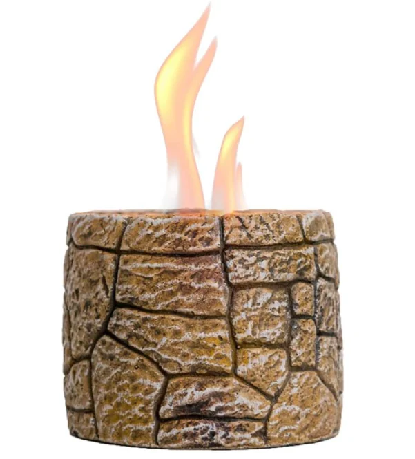 Table Top Fire Pit Bowl – Stone Effect Tabletop Fireplace Portable Concrete Rubbing Alcohol Burner Smores Maker for Patio Balcony with Extinguisher