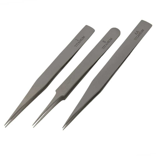 Precision Titanium Tweezers Set of 3 Fine Watchmakers Tweezer Set