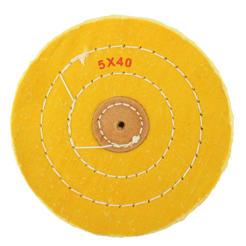 5 Inch Yellow Treated Muslin Polishing Buff 3 Rows Stitching with Leather Center